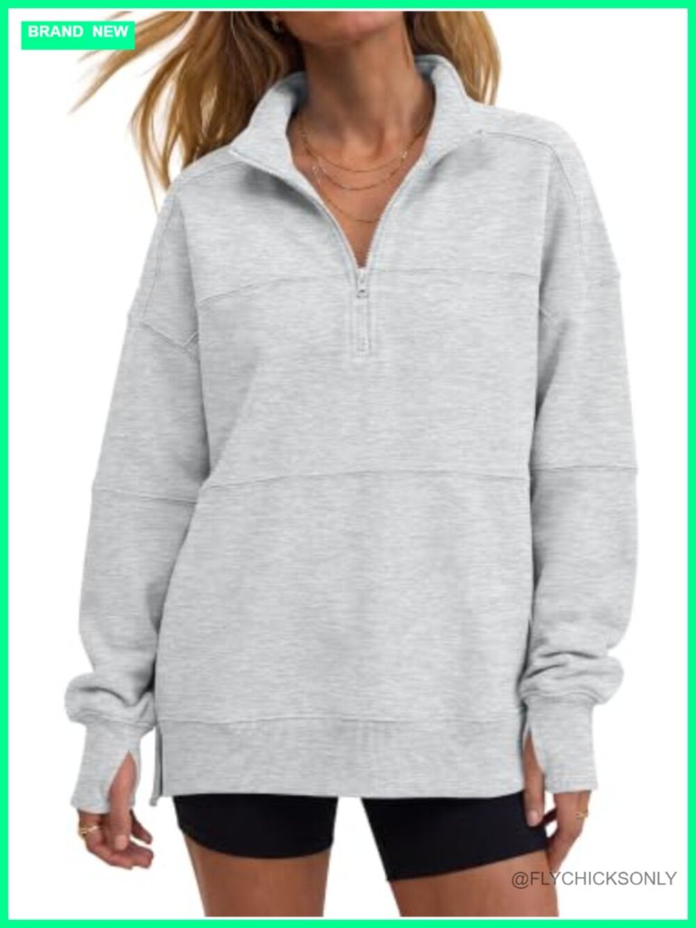 Oversized Quarter Zip Color Block Sweatshirt Pollyester Rayon